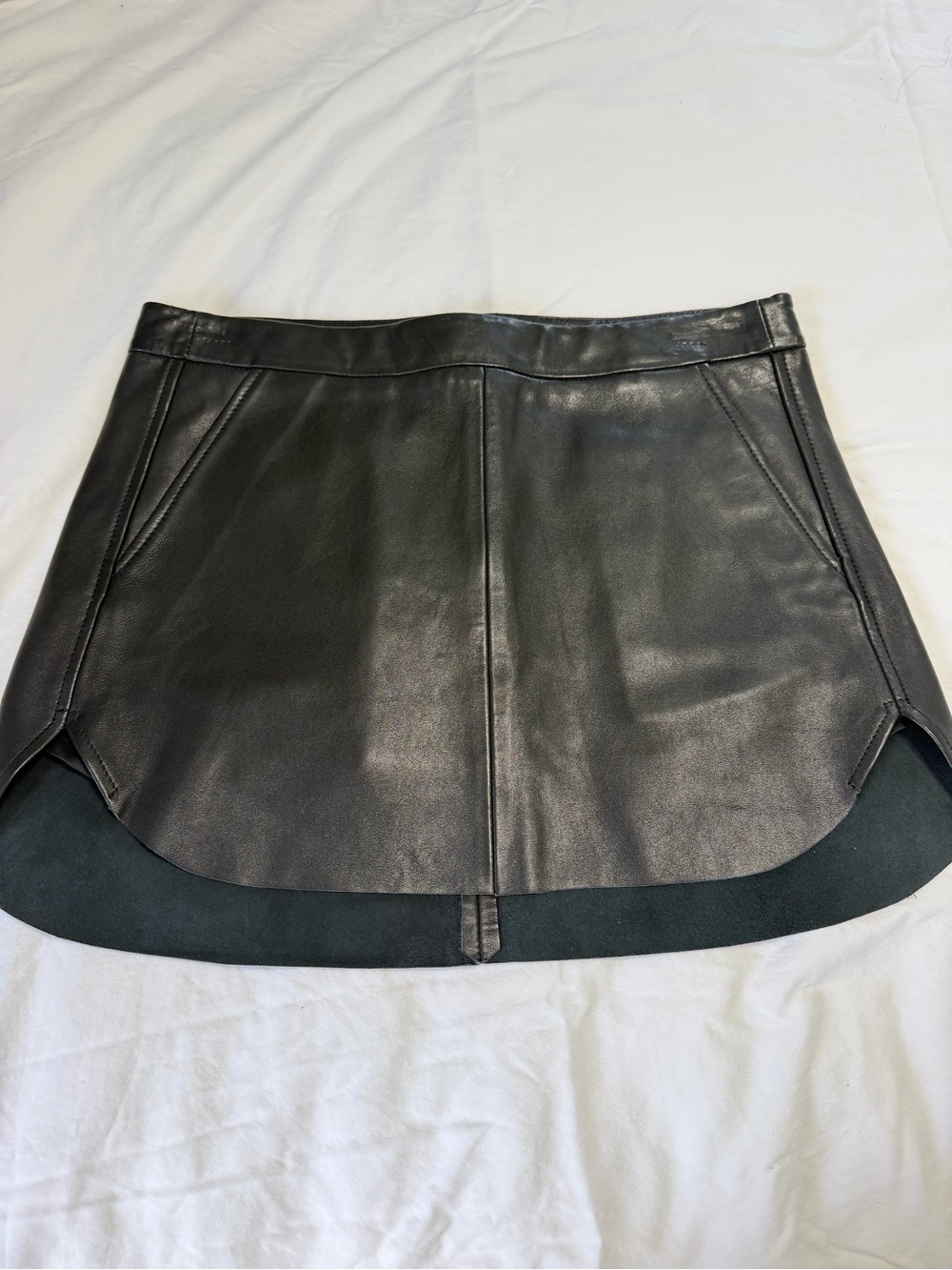 Michelle Mason 100% Lambskin Leather Mini Skirt Black Size 6 Lined luxury flaw